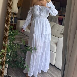 White off the shoulder peasant ruffle tiered maxi dress M